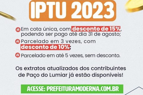 IPTU 2023 em Paço do Lumiar: Descontos e formas de pagamento já disponíveis!